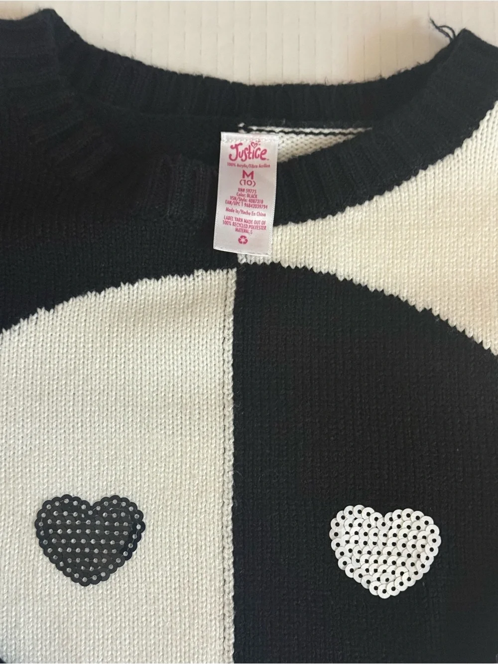 Justice Black and White Smiley Face Knit Sweater